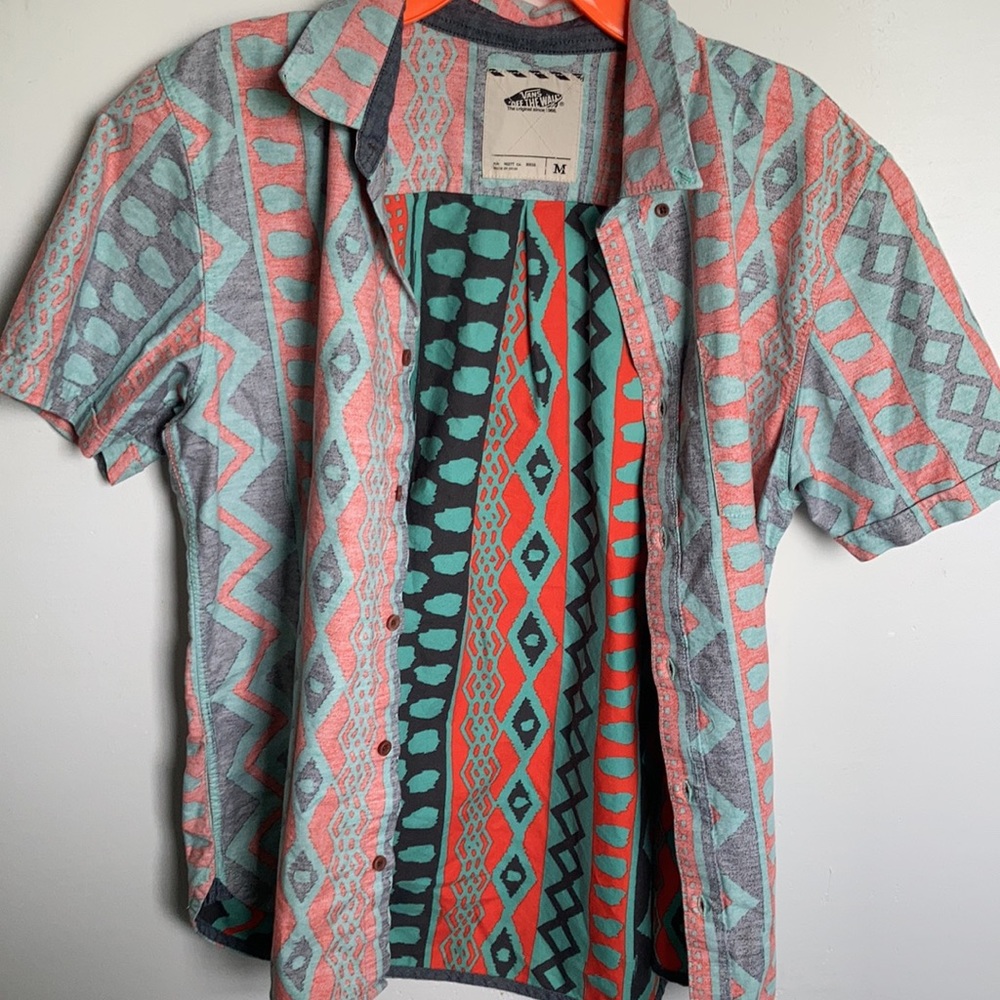 Vans Button Down With Multi Color Two Toned Print… - image 1